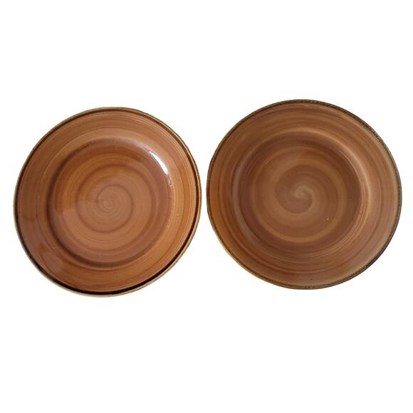Thomson Pottery Kenya Brown Yellow Swirl Salad Plates Set of 2 - Picture 1 of 7